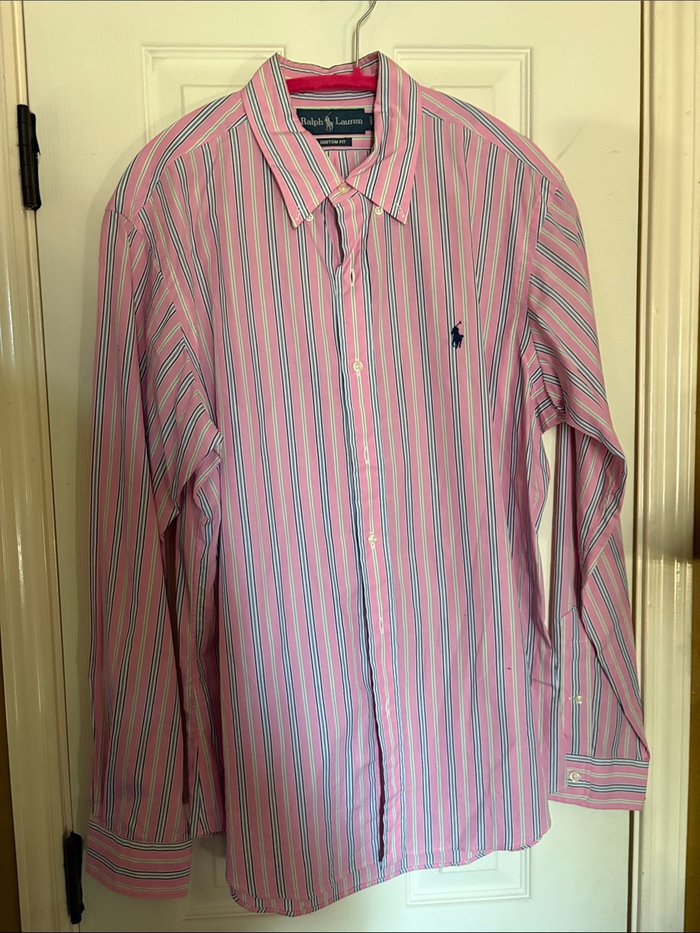 Ralph Lauren Pink and Blue Multi-Stripe Button-Down Dress Shirt